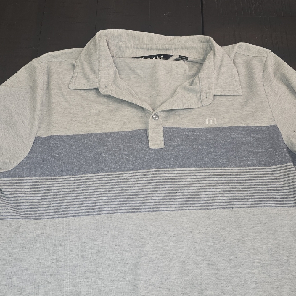 Travis Mathew Light Gray Polo with Dark Gray Stripes